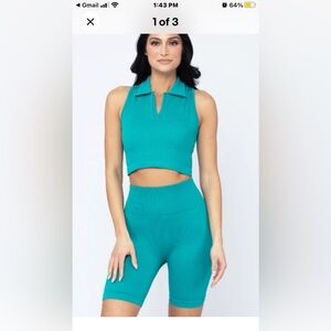 90 DEGREE BY REFLEX Seamless Baseline Sleeveless Polo & Biker Short Set NWSZ M